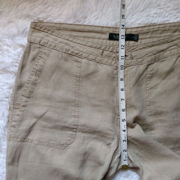 LRL Ralph Lauren 100% Linen Wide Leg Pants Beige Tan Casual Preppy Womens 8 - Picture 6 of 13
